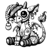Giraffe Gargoyle with a long beanie and socks, tattoos and piercings.