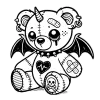Heartbeat teddy bear gargole features a few cuts and bruises bandaged up, with a small horn in the middle of his head, wings, a spiked collar, and a little heart sewn on the front with a heart beat or pulse symbol on it. Thus image is ready to be downloaded and colored on your tablet or coloring device.